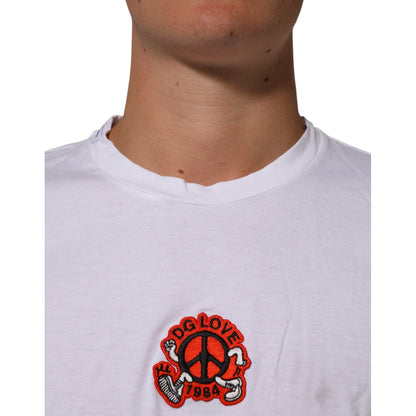 Dolce & Gabbana White Cotton DG Love Patch Crew Neck T-shirt Dolce & Gabbana