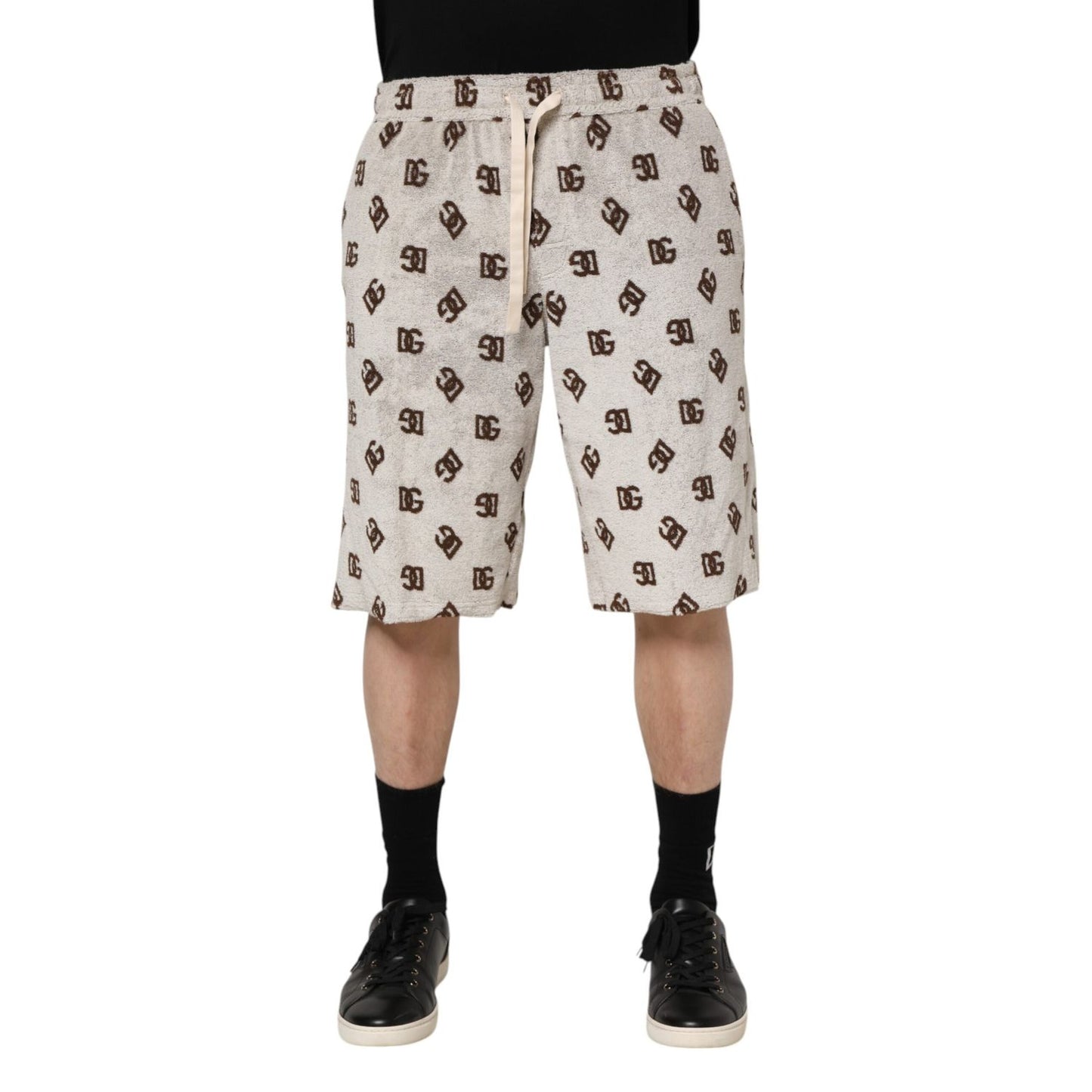 Dolce & Gabbana White Cotton DG Mania Print Men Bermuda Shorts Dolce & Gabbana