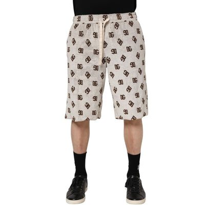 Dolce & Gabbana White Cotton DG Mania Print Men Bermuda Shorts Dolce & Gabbana