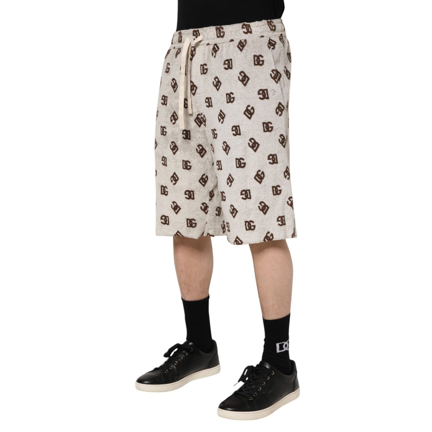 Dolce & Gabbana White Cotton DG Mania Print Men Bermuda Shorts Dolce & Gabbana