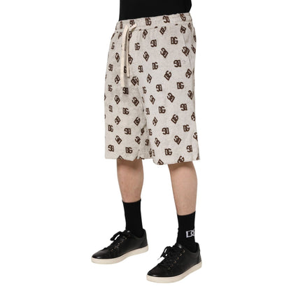Dolce & Gabbana White Cotton DG Mania Print Men Bermuda Shorts Dolce & Gabbana