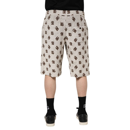 Dolce & Gabbana White Cotton DG Mania Print Men Bermuda Shorts Dolce & Gabbana