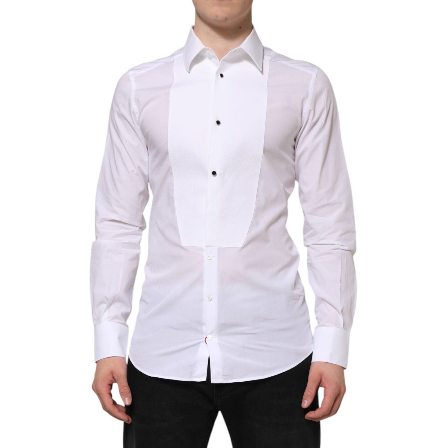 Dolce & Gabbana White Cotton GOLD Bib Poplin Formal Shirt Dolce & Gabbana