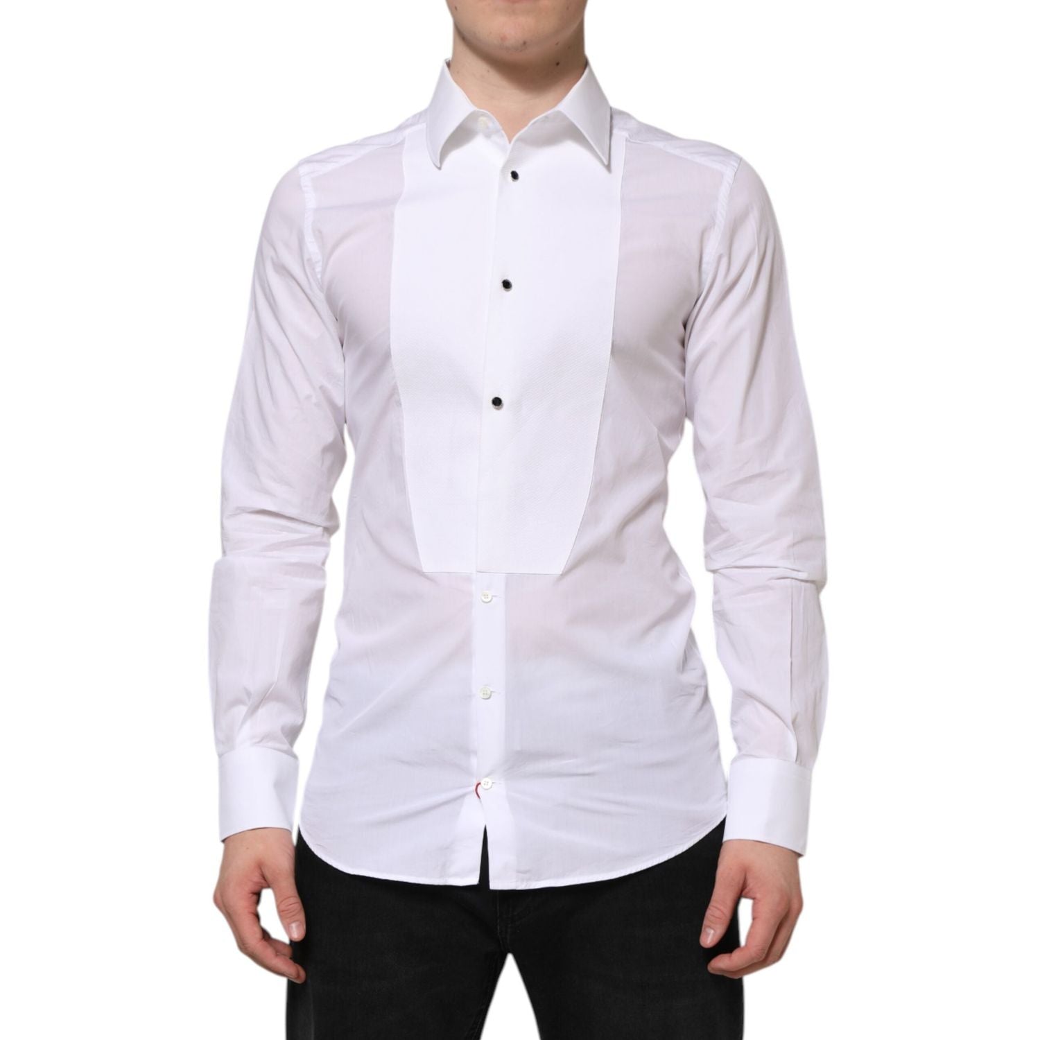 Dolce & Gabbana White Cotton GOLD Bib Poplin Formal Shirt