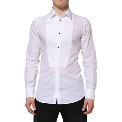 Dolce & Gabbana White Cotton GOLD Bib Poplin Formal Shirt Dolce & Gabbana