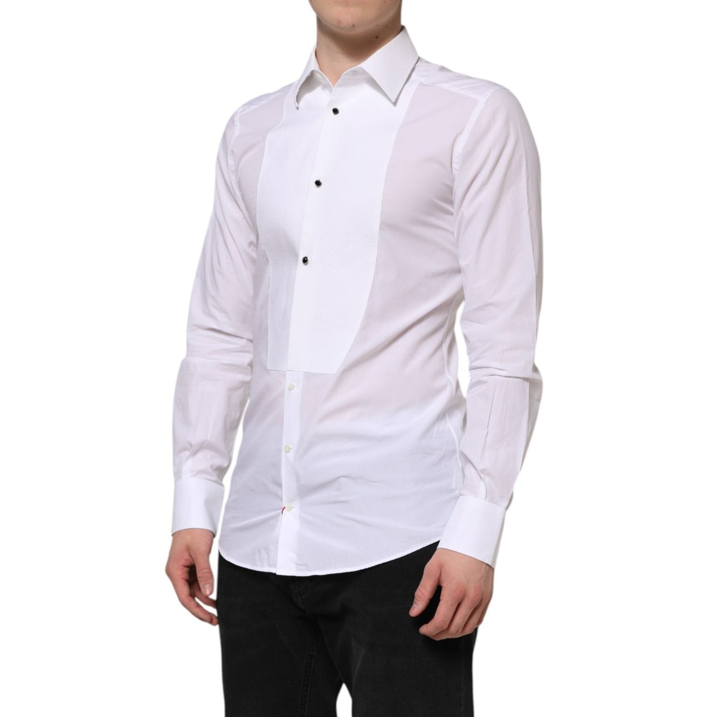 Dolce & Gabbana White Cotton GOLD Bib Poplin Formal Shirt Dolce & Gabbana
