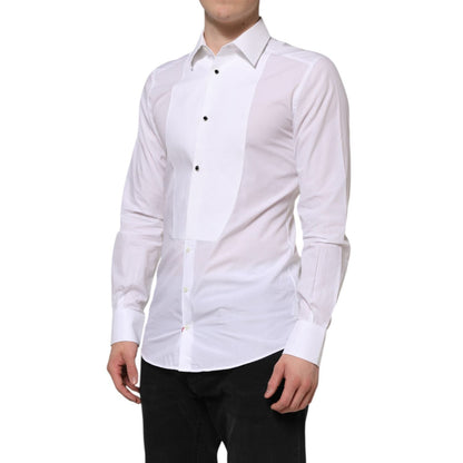 Dolce & Gabbana White Cotton GOLD Bib Poplin Formal Shirt Dolce & Gabbana