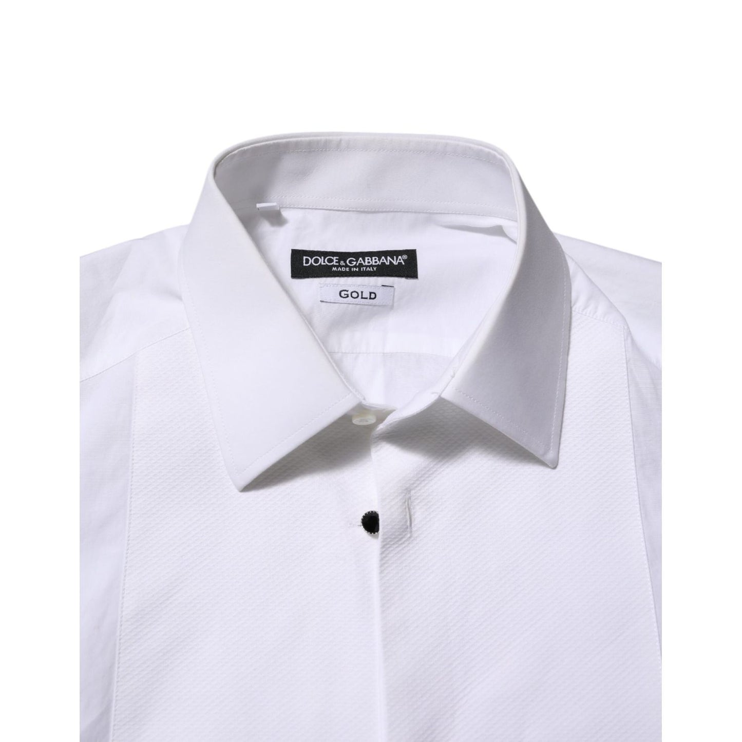 Dolce & Gabbana White Cotton GOLD Bib Poplin Formal Shirt Dolce & Gabbana