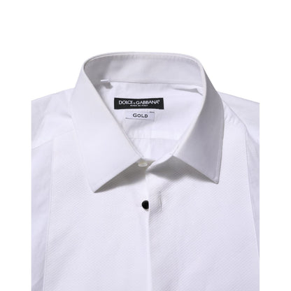 Dolce & Gabbana White Cotton GOLD Bib Poplin Formal Shirt Dolce & Gabbana