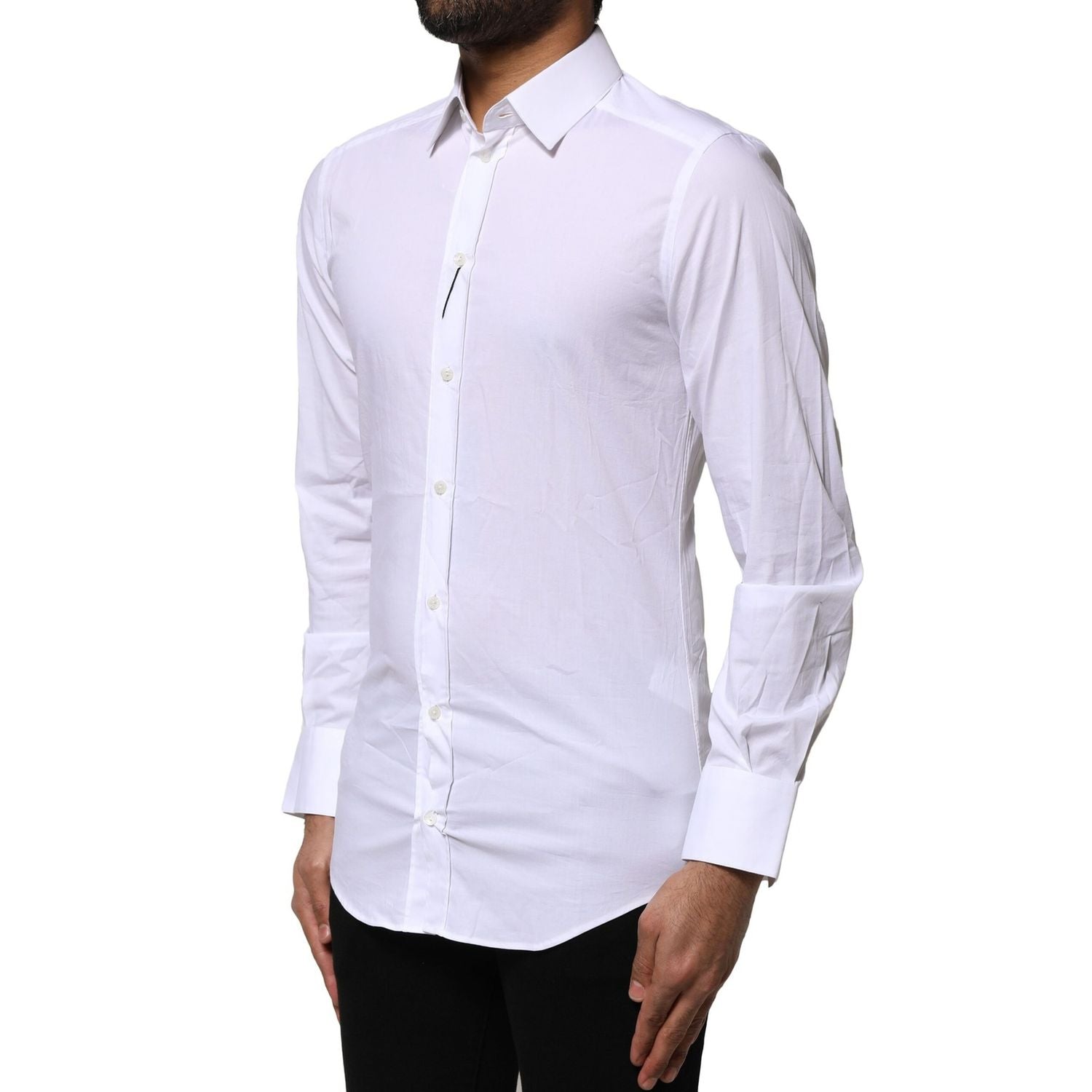 Dolce & Gabbana White Cotton GOLD Long Sleeves Dress Shirt