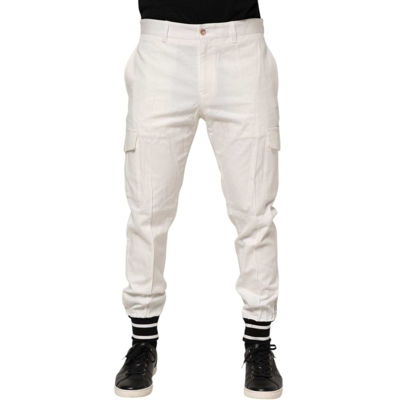 Dolce & Gabbana White Cotton Jogger Cargo Skinny Men Pants Dolce & Gabbana