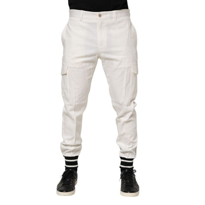 Dolce & Gabbana White Cotton Jogger Cargo Skinny Men Pants Dolce & Gabbana
