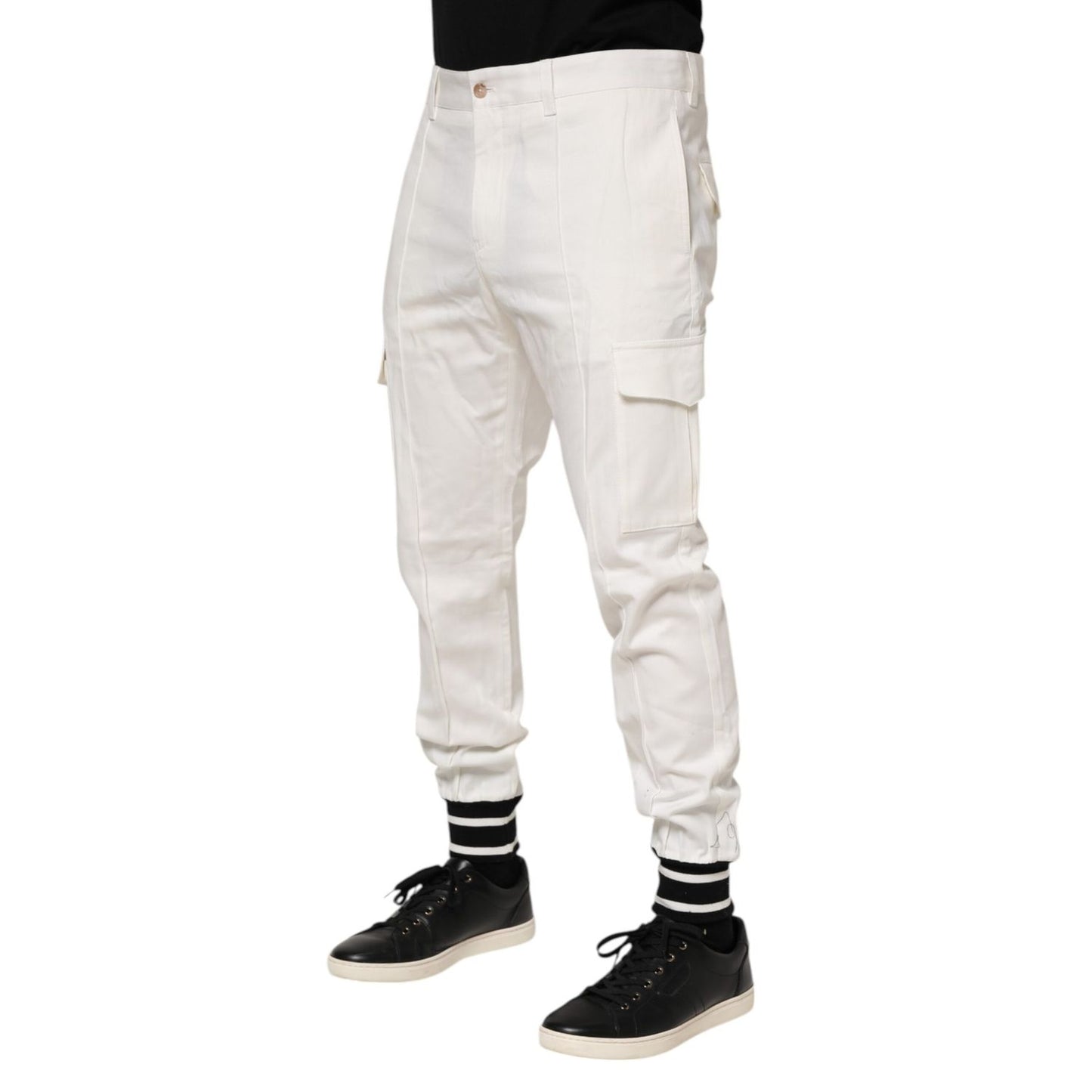 Dolce & Gabbana White Cotton Jogger Cargo Skinny Men Pants Dolce & Gabbana