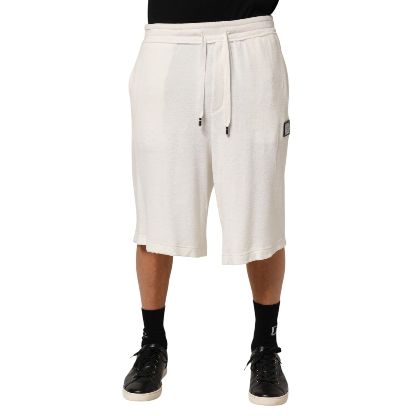 Dolce & Gabbana White Cotton Logo Plaque Men Bermuda Shorts Dolce & Gabbana