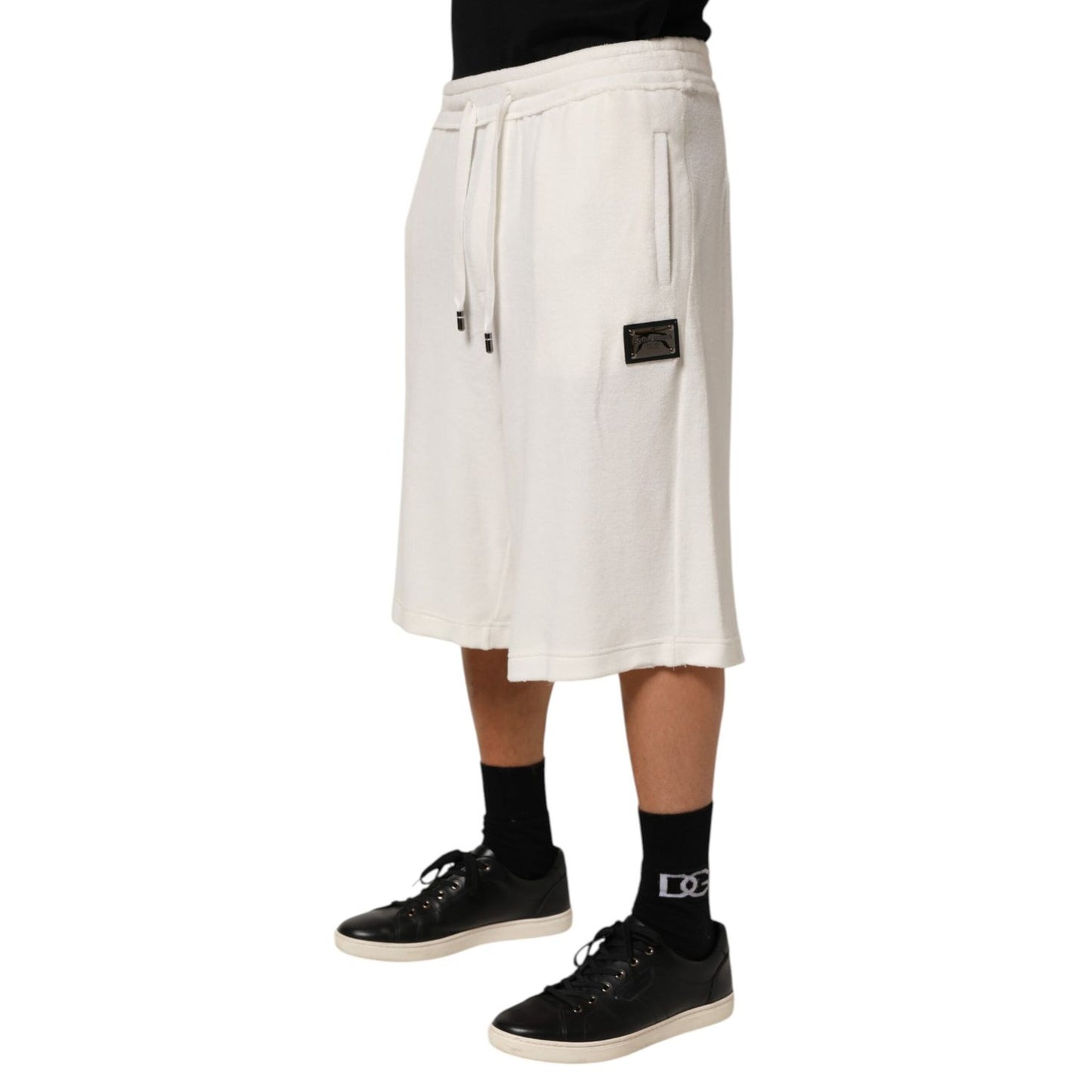 Dolce & Gabbana White Cotton Logo Plaque Men Bermuda Shorts Dolce & Gabbana