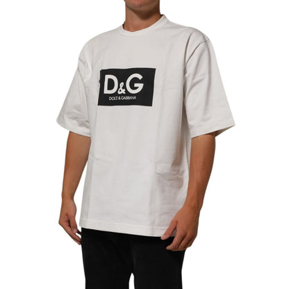 Dolce & Gabbana White Cotton Logo Print Crew Neck Men T-shirt Dolce & Gabbana