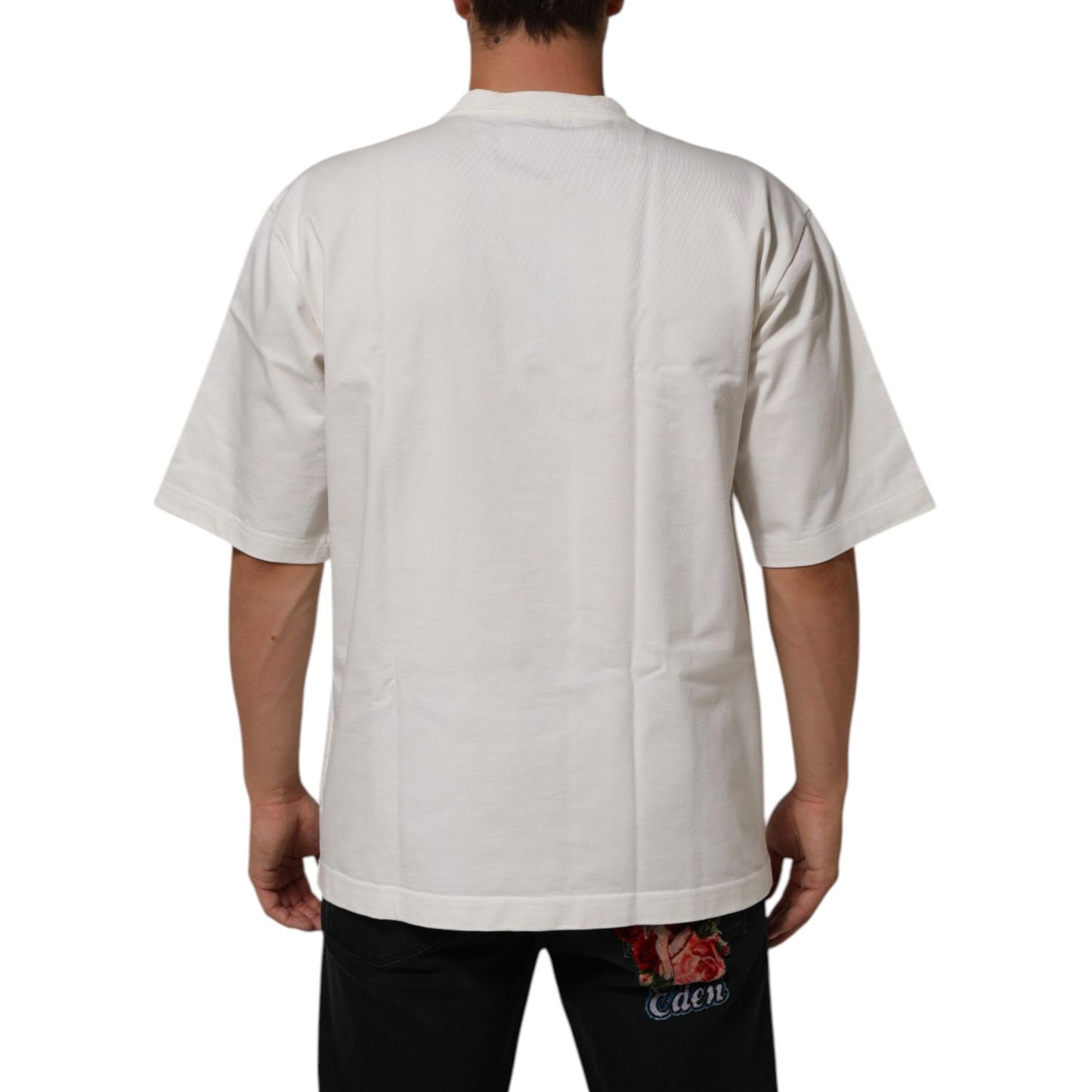 Dolce & Gabbana White Cotton Logo Print Crew Neck Men T-shirt Dolce & Gabbana