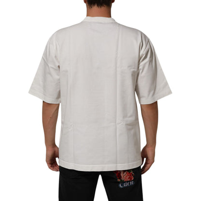 Dolce & Gabbana White Cotton Logo Print Crew Neck Men T-shirt Dolce & Gabbana