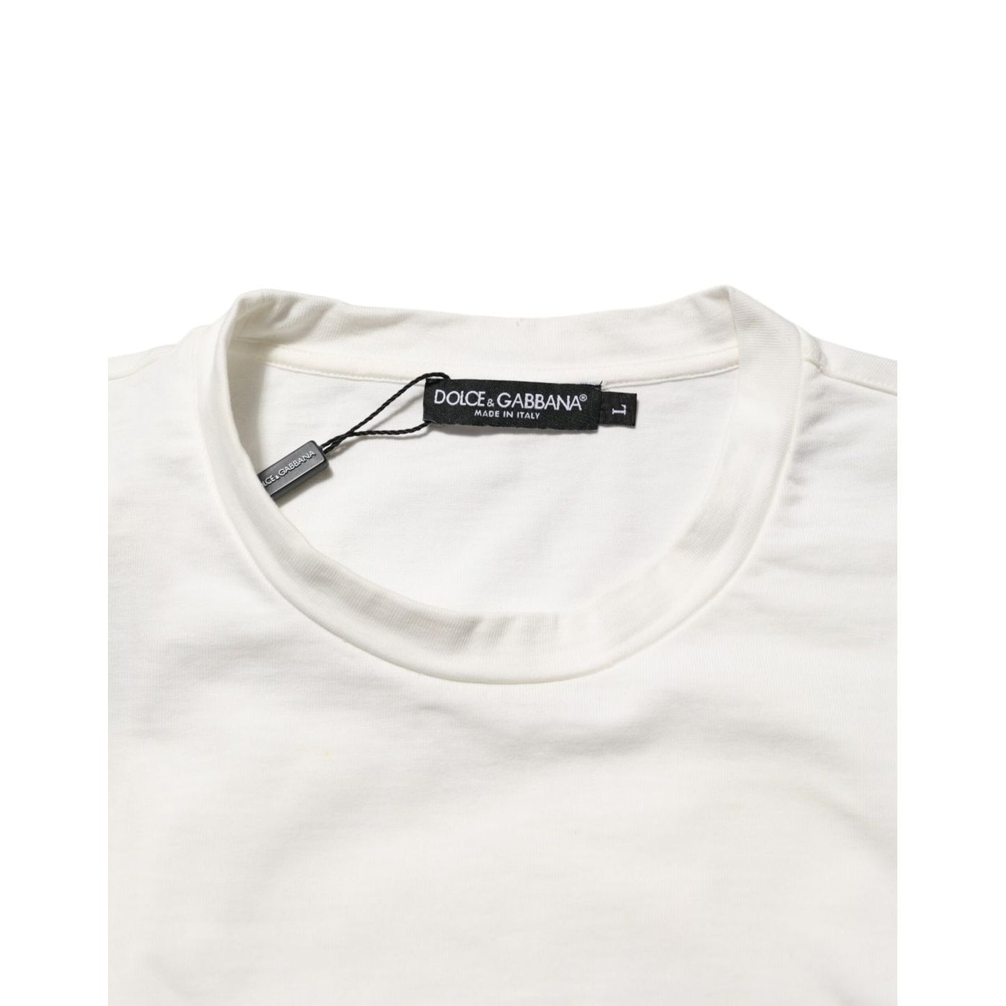 Dolce & Gabbana White Cotton Logo Print Crew Neck Men T-shirt Dolce & Gabbana