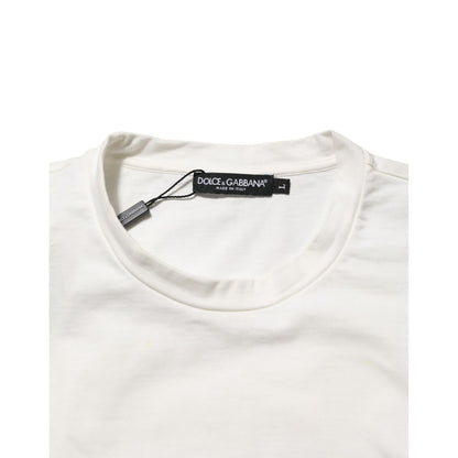Dolce & Gabbana White Cotton Logo Print Crew Neck Men T-shirt Dolce & Gabbana