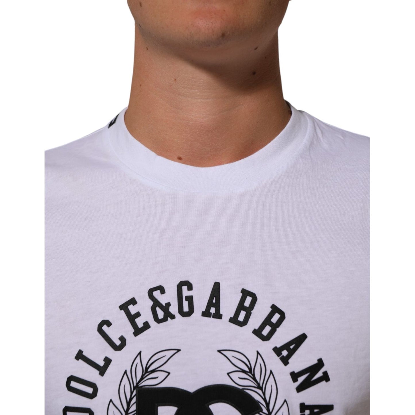 Dolce & Gabbana White Cotton Logo Print Crew Neck T-shirt Dolce & Gabbana
