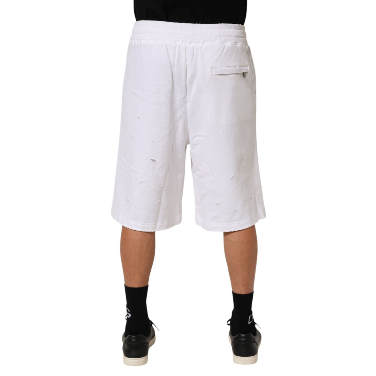 Dolce & Gabbana White Cotton Ripped Bermuda Sweatpants Shorts Dolce & Gabbana