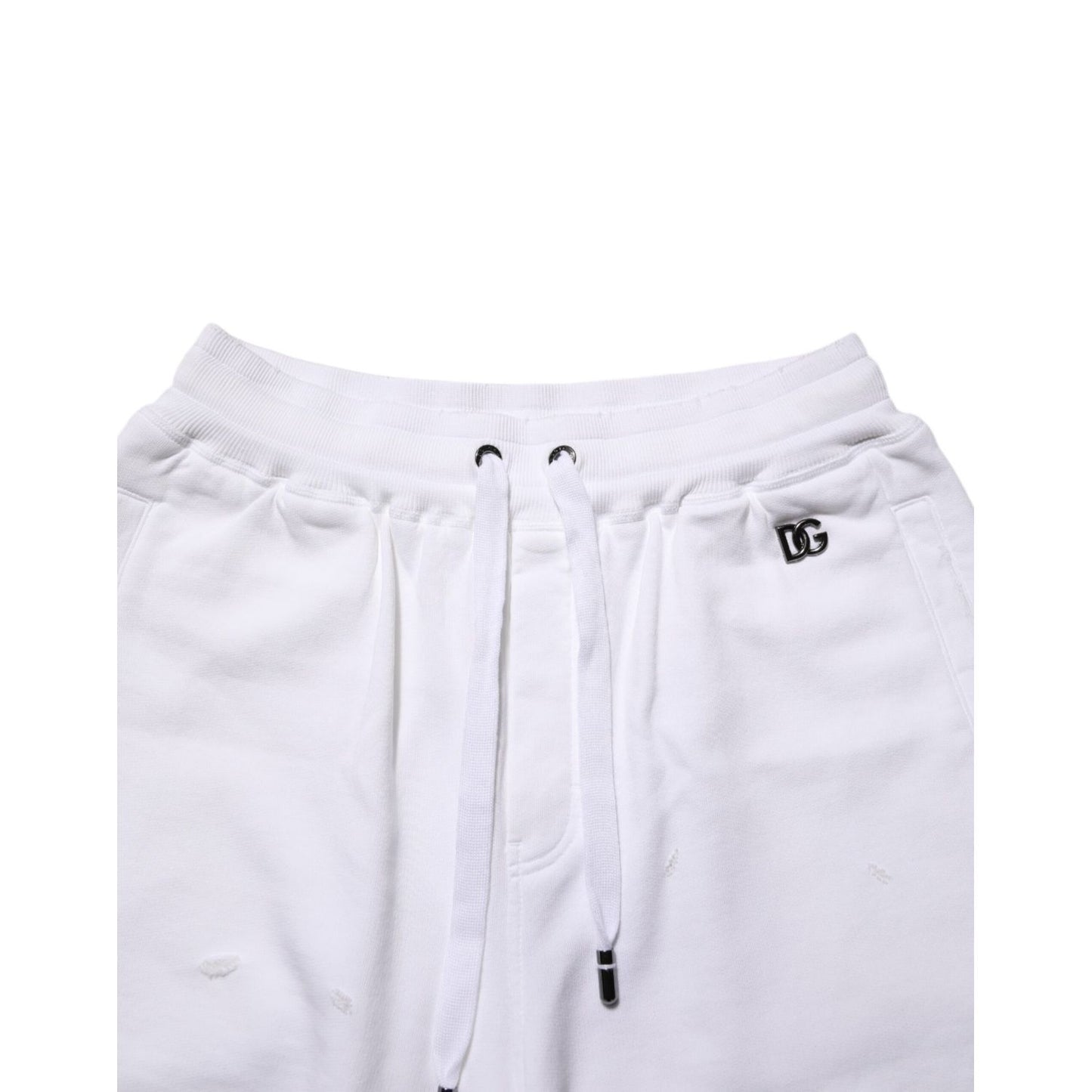 Dolce & Gabbana White Cotton Ripped Bermuda Sweatpants Shorts Dolce & Gabbana