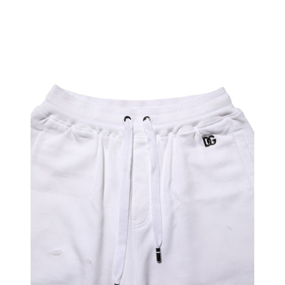 Dolce & Gabbana White Cotton Ripped Bermuda Sweatpants Shorts Dolce & Gabbana