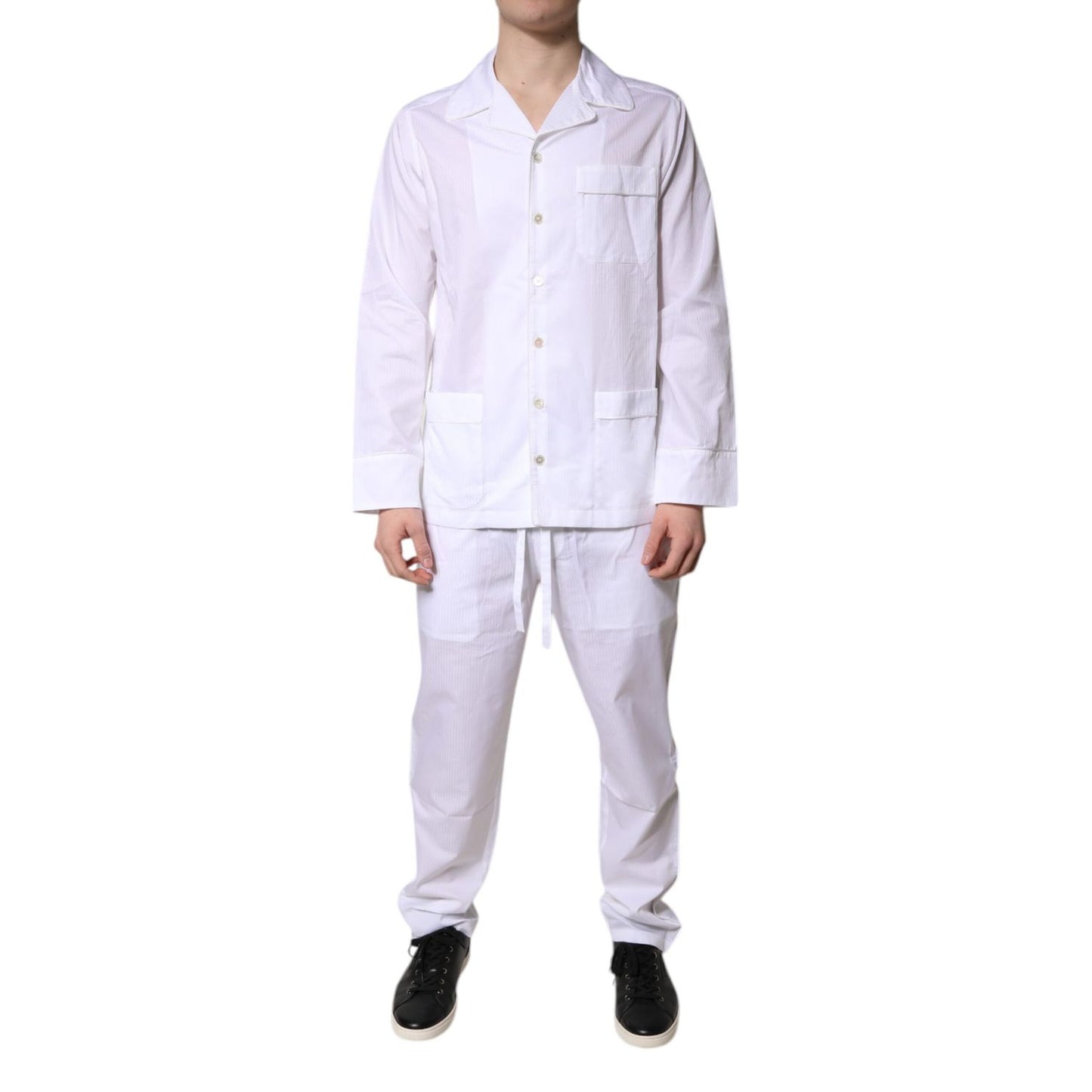 Dolce & Gabbana White Cotton Shirt Pants Pajama Set Sleepwear Dolce & Gabbana