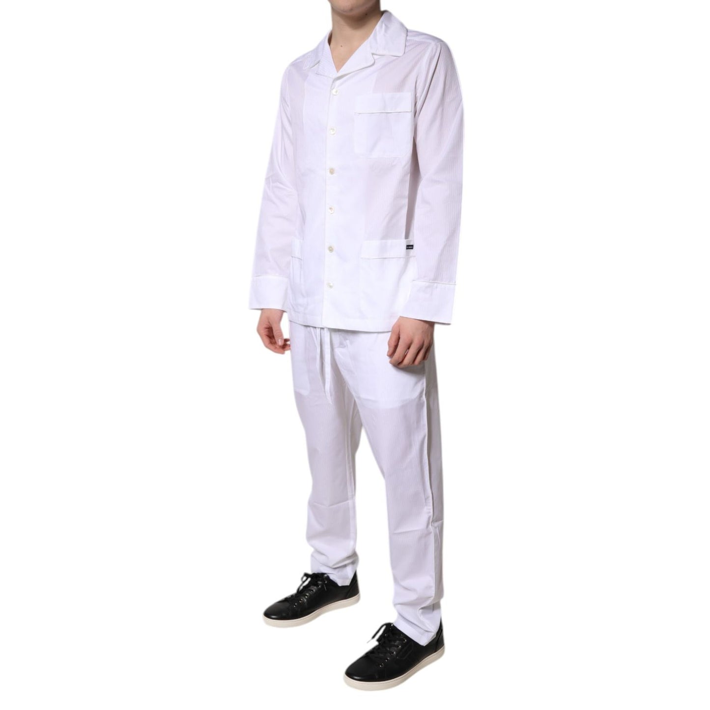 Dolce & Gabbana White Cotton Shirt Pants Pajama Set Sleepwear Dolce & Gabbana