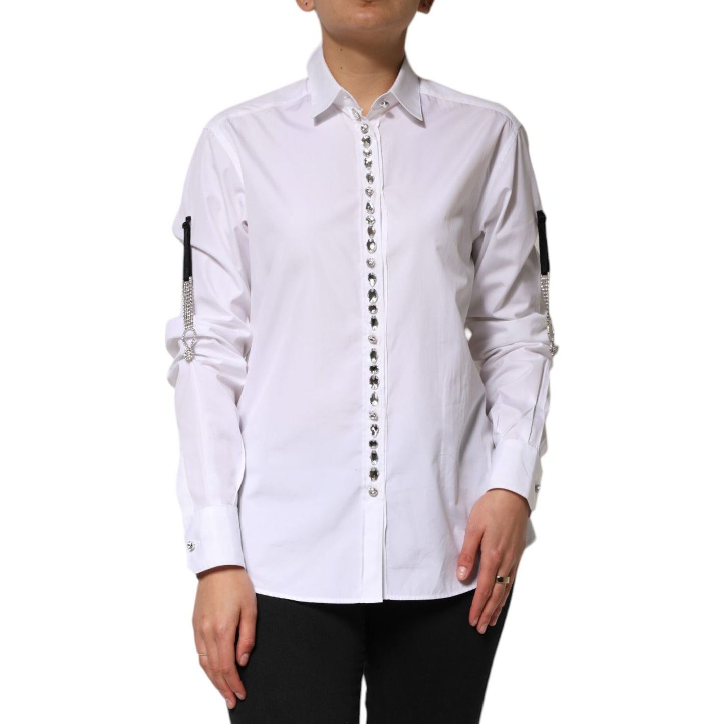 Dolce & Gabbana White Crystal Embellished Dress Shirt Top Dolce & Gabbana