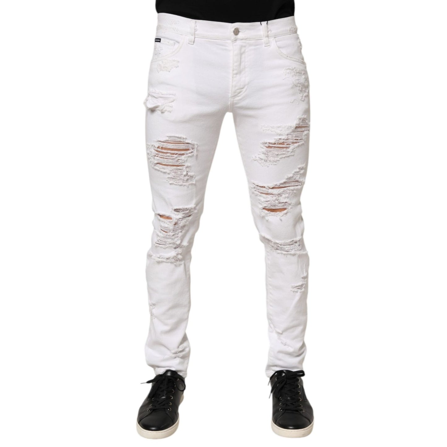 Dolce & Gabbana White Distressed Ripped Denim Trouser Jeans Dolce & Gabbana
