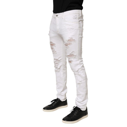 Dolce & Gabbana White Distressed Ripped Denim Trouser Jeans Dolce & Gabbana