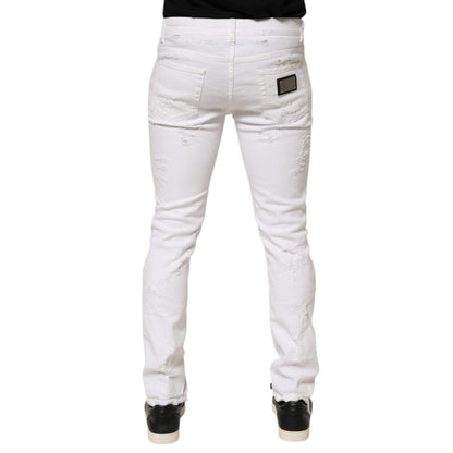 Dolce & Gabbana White Distressed Ripped Denim Trouser Jeans Dolce & Gabbana