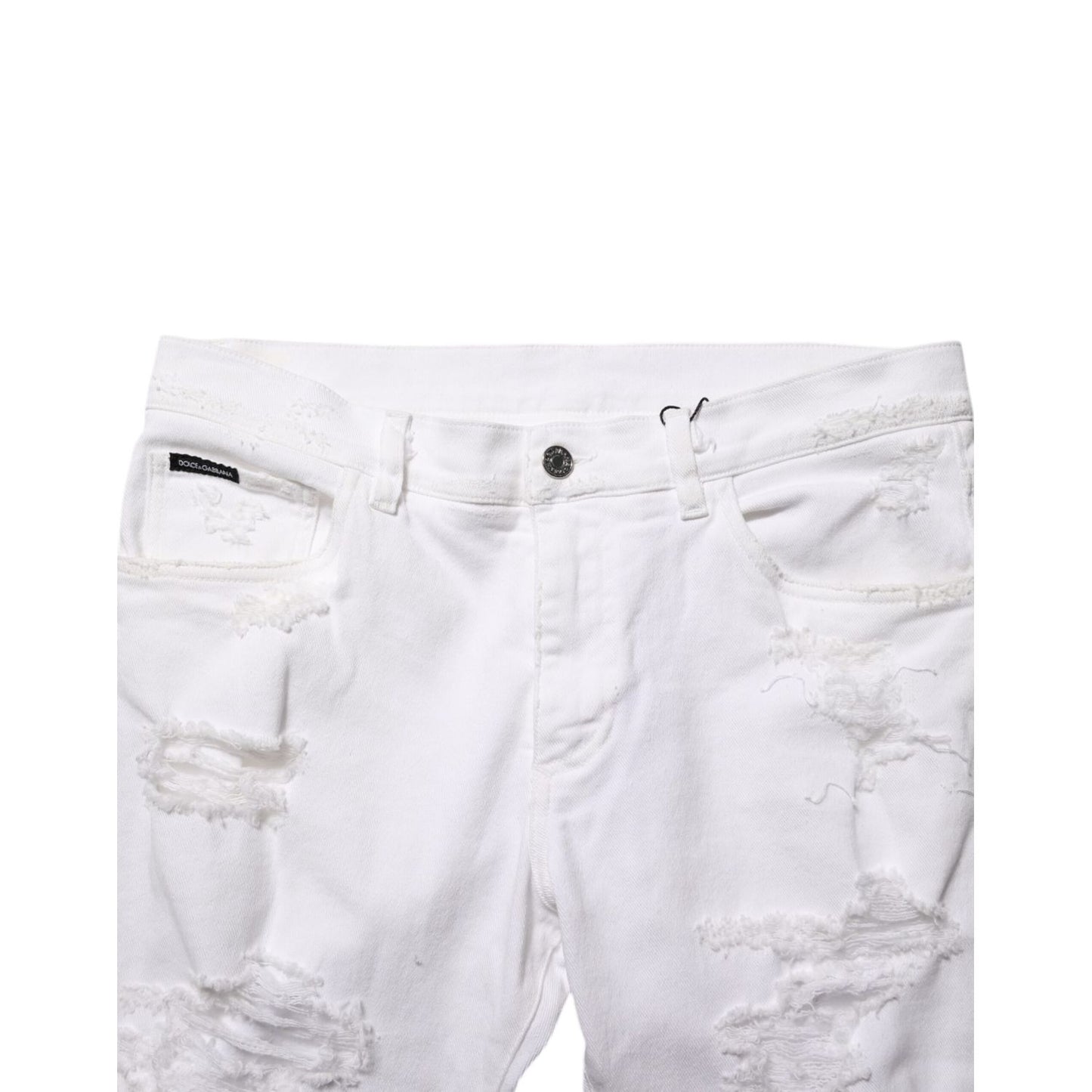 Dolce & Gabbana White Distressed Ripped Denim Trouser Jeans Dolce & Gabbana