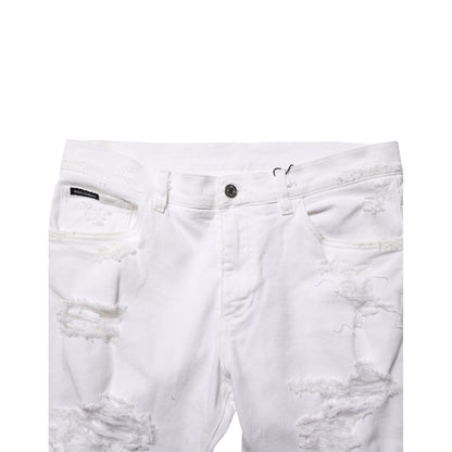 Dolce & Gabbana White Distressed Ripped Denim Trouser Jeans Dolce & Gabbana