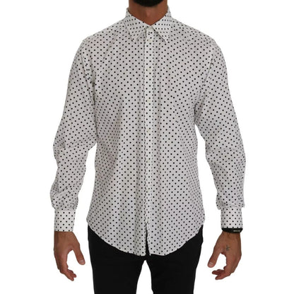 Dolce & Gabbana White Dotted Dress Formal MARTINI Shirt