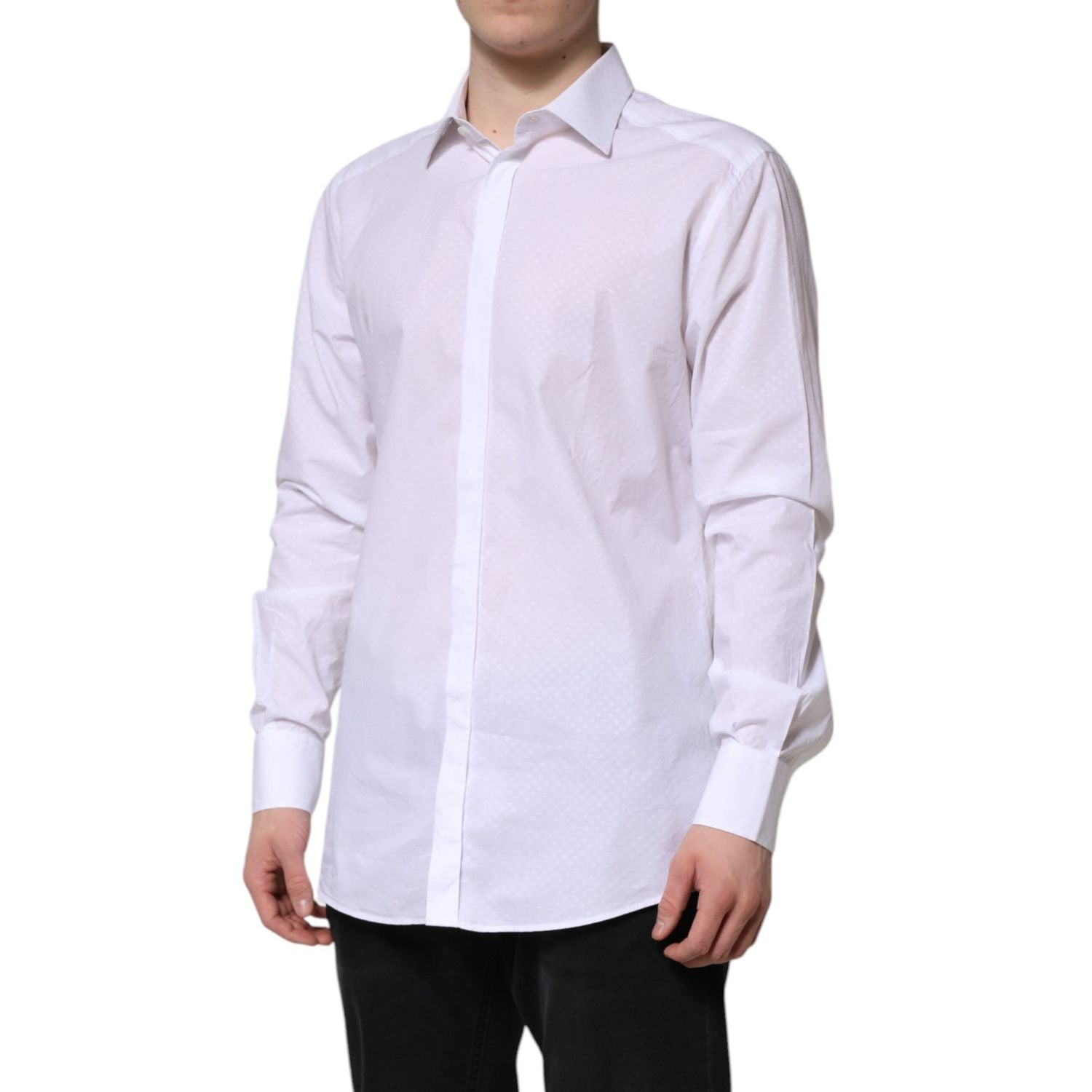 Dolce & Gabbana White GOLD Cotton Long Sleeves Formal Shirt