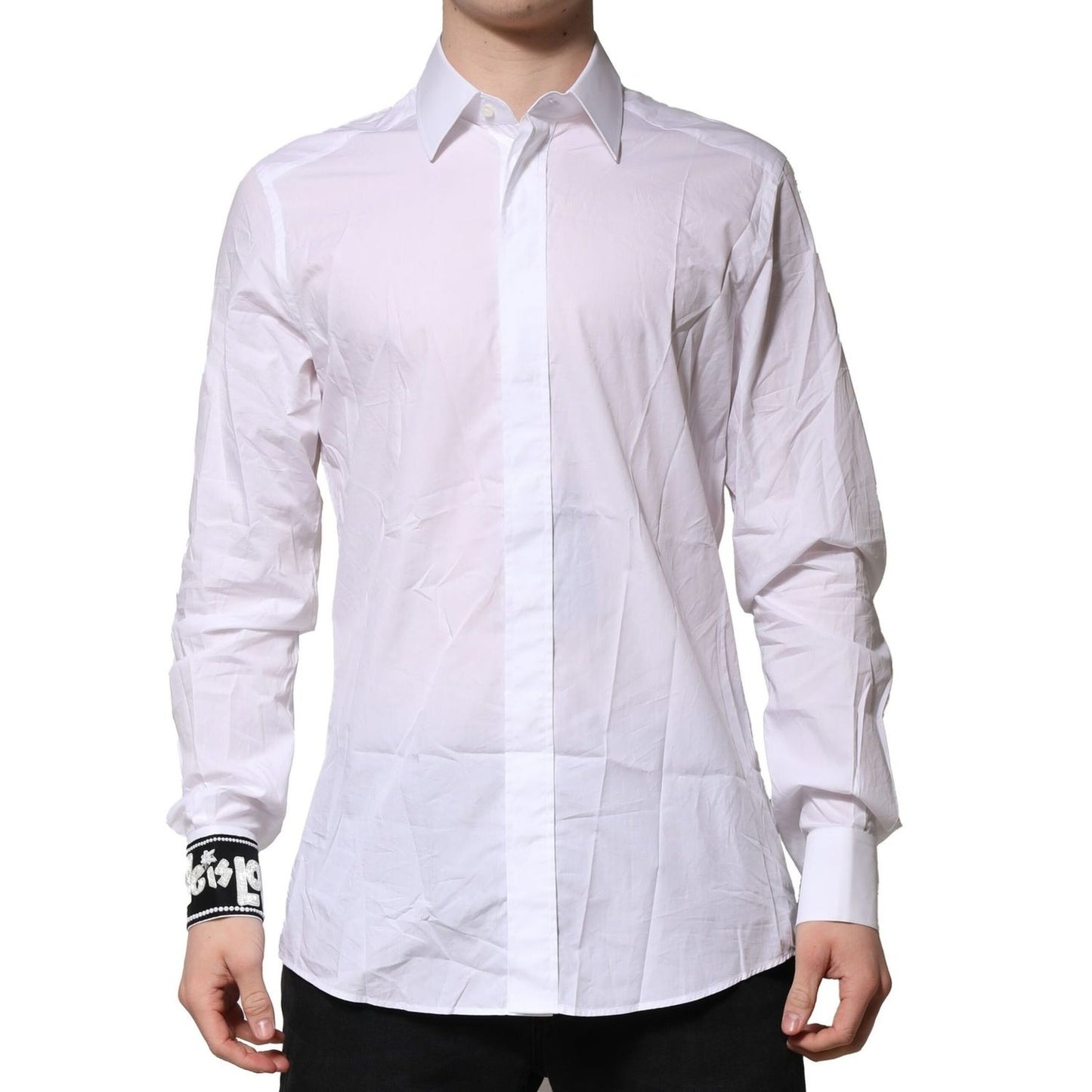 Dolce & Gabbana White GOLD Cotton Men Dress Formal Shirt Dolce & Gabbana