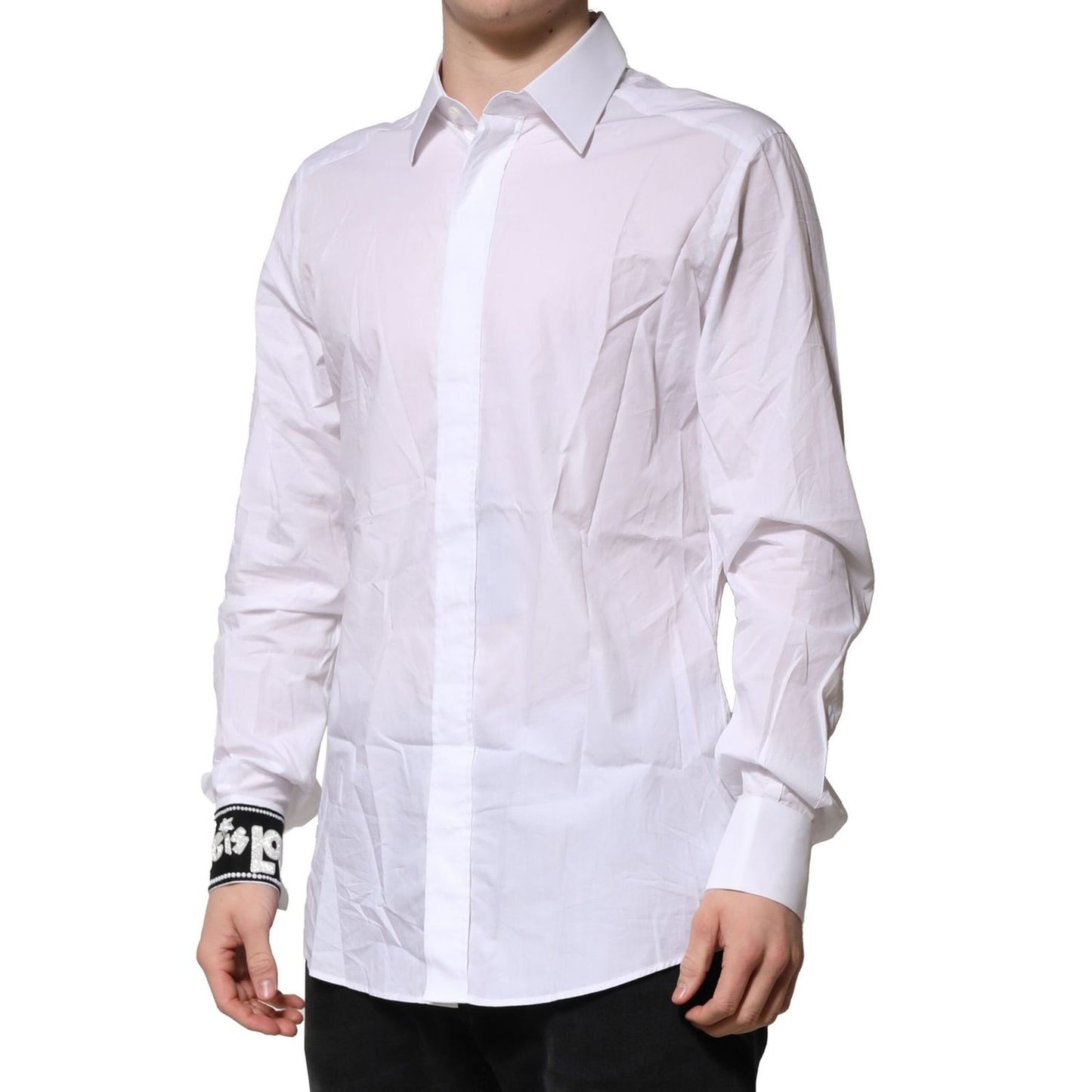 Dolce & Gabbana White GOLD Cotton Men Dress Formal Shirt Dolce & Gabbana