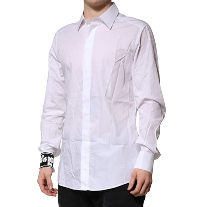 Dolce & Gabbana White GOLD Cotton Men Dress Formal Shirt Dolce & Gabbana