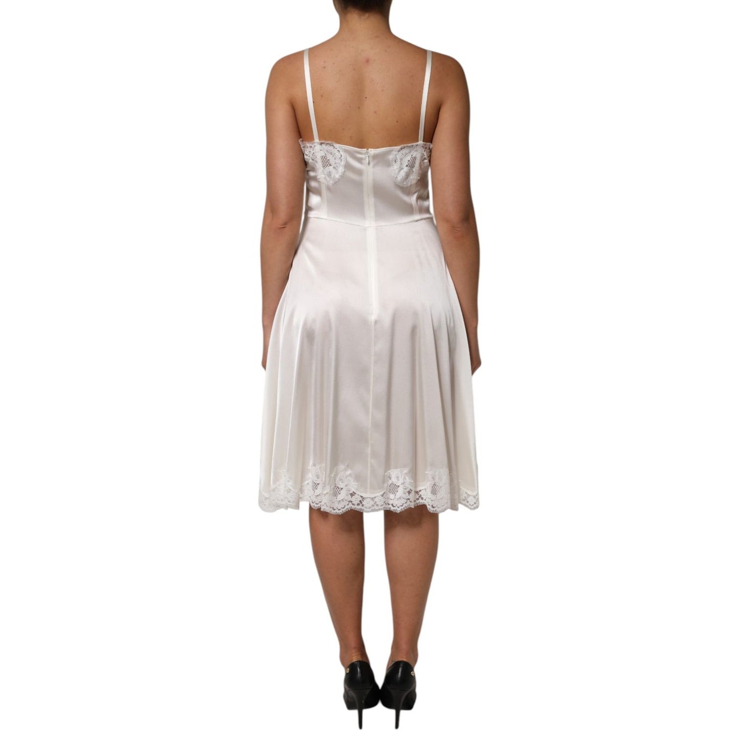 Dolce & Gabbana White Lace DG Logo Silk Dress Sleepwear