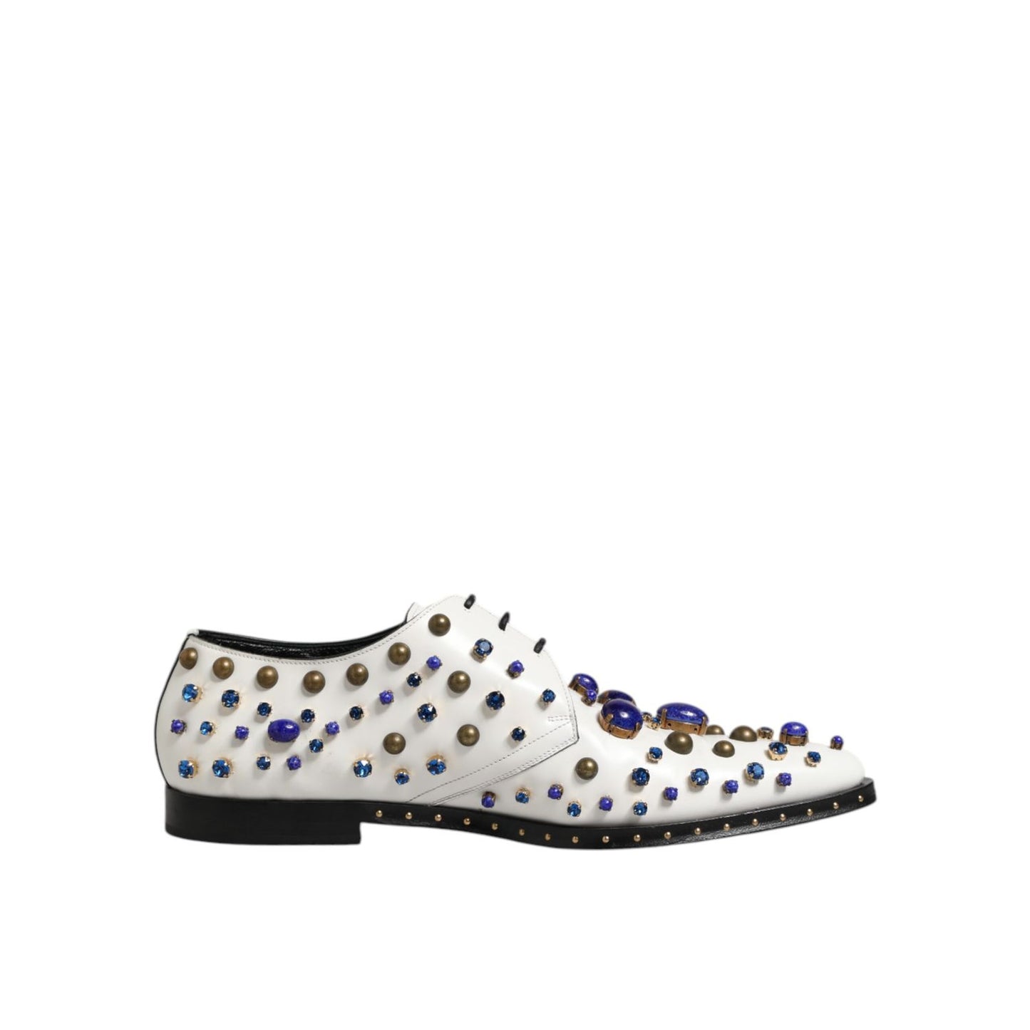 Dolce & Gabbana White Leather Crystals Embellished Dress Shoes Dolce & Gabbana