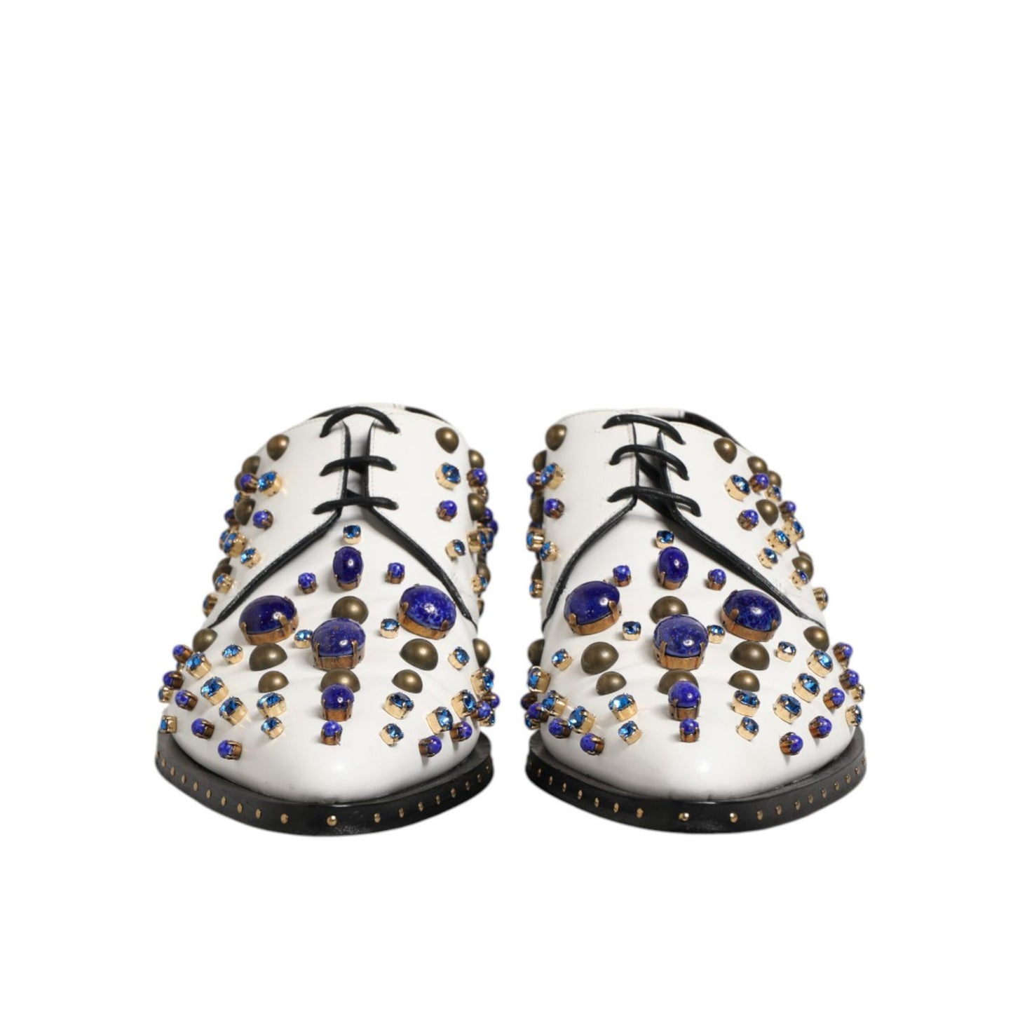 Dolce & Gabbana White Leather Crystals Embellished Dress Shoes Dolce & Gabbana