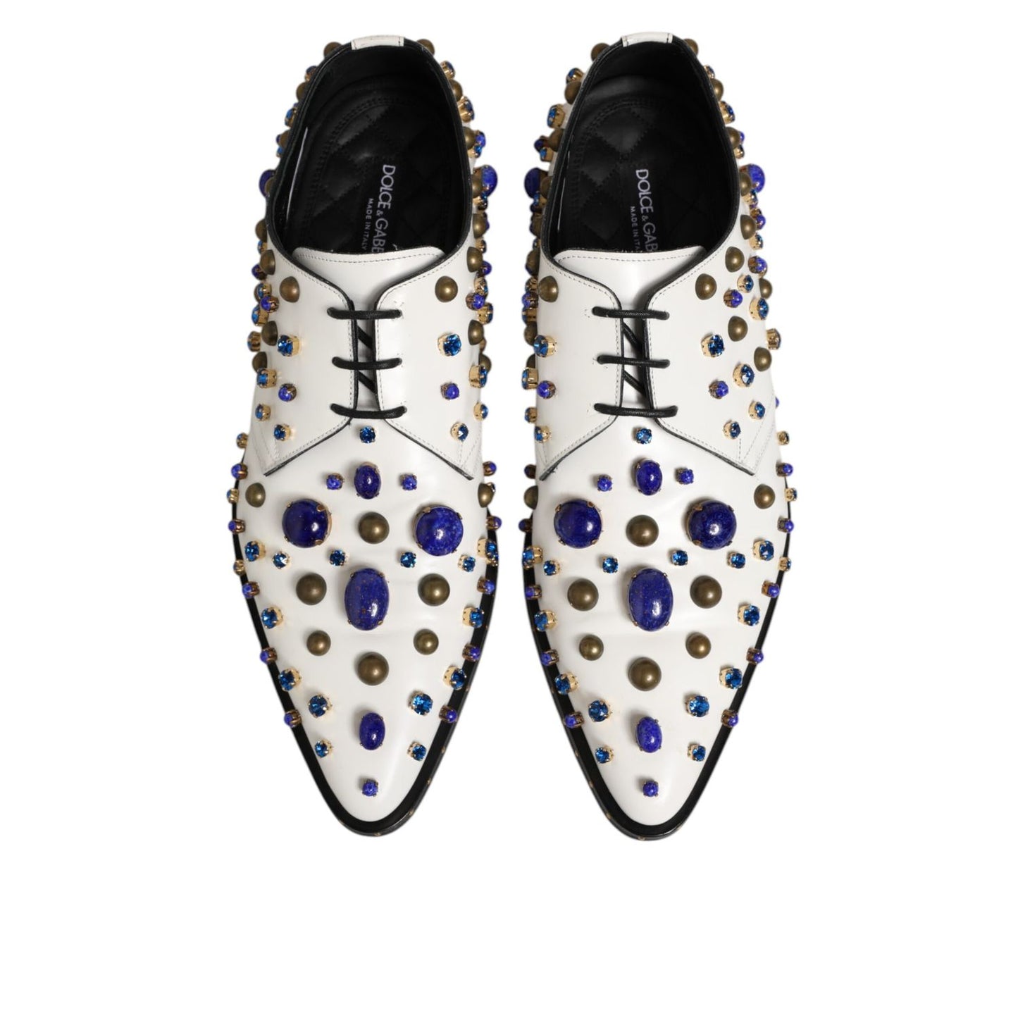 Dolce & Gabbana White Leather Crystals Embellished Dress Shoes Dolce & Gabbana