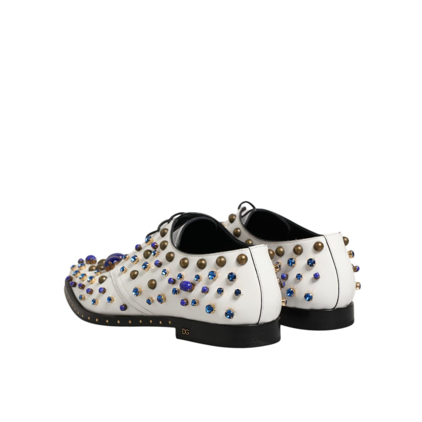 Dolce & Gabbana White Leather Crystals Embellished Dress Shoes Dolce & Gabbana