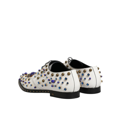 Dolce & Gabbana White Leather Crystals Embellished Dress Shoes Dolce & Gabbana