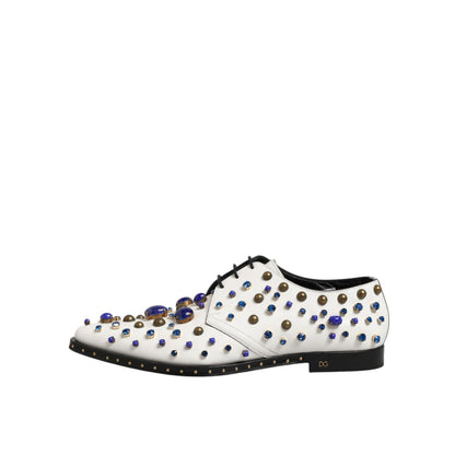 Dolce & Gabbana White Leather Crystals Embellished Dress Shoes Dolce & Gabbana