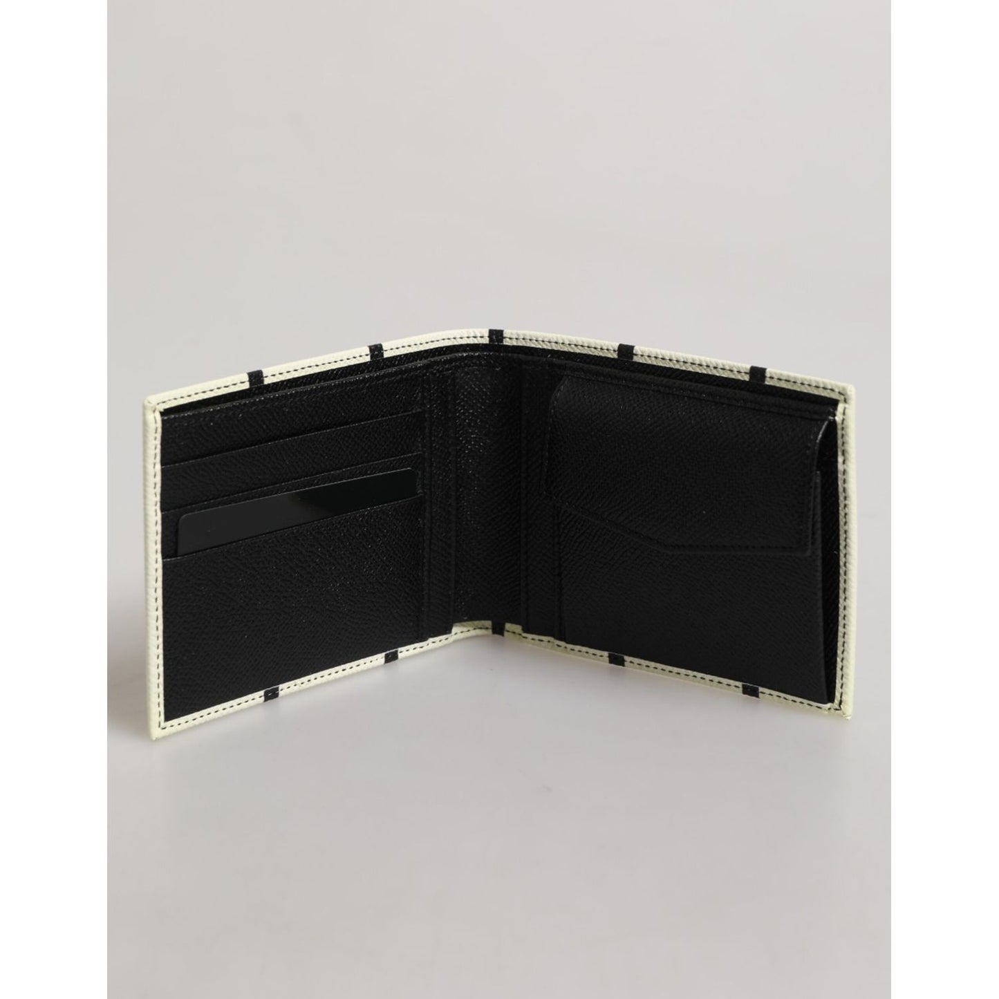 Dolce & Gabbana White Leather DG Crown Royals Bifold Card Holder Wallet