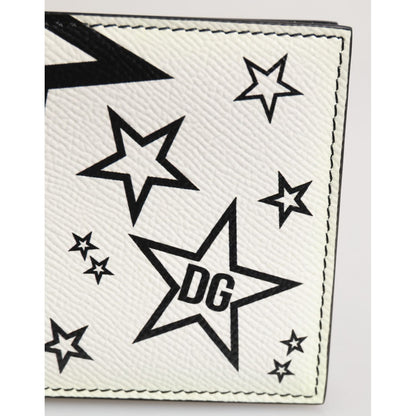 Dolce & Gabbana White Leather DG Star Logo Bifold Card Holder Wallet